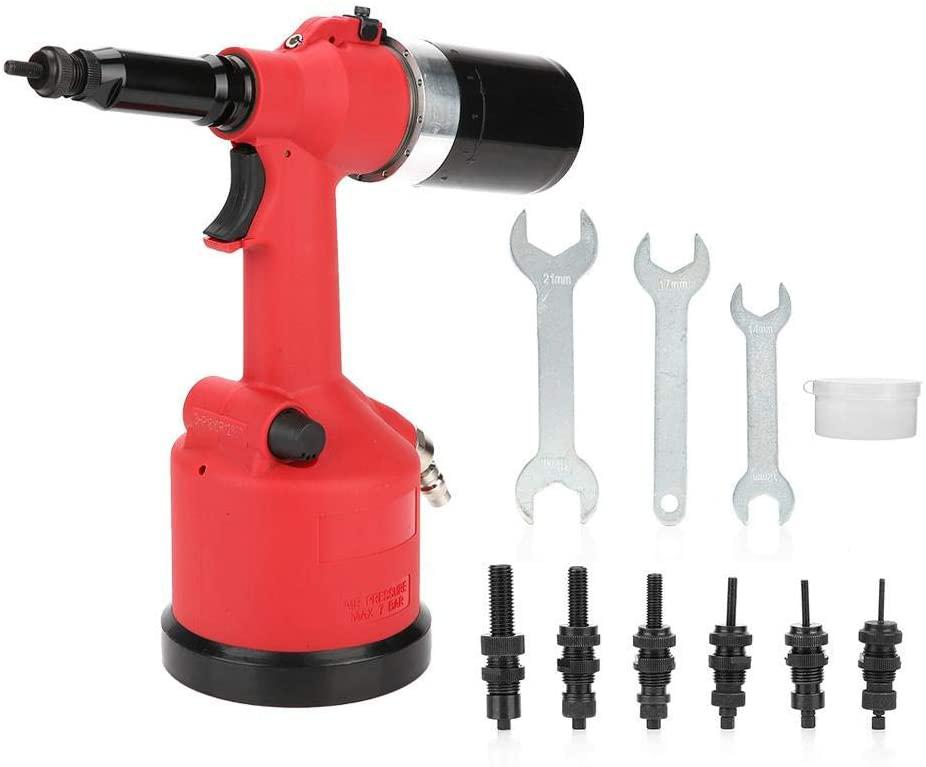 PENFU Wrench Pneumatic Riveter, Automatic Air Riveter Pneumatic Tool kit Pull Nut Air Riveter Nut Tool with 6 Nut Head Lubricating Grease and 3 Hex Wrench Hand Repair Tool