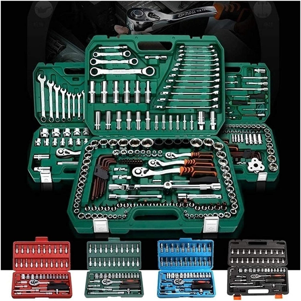 YUOP Hand Tools 46pcs Socket Ratchet Car Repair Tool Wrench Set Head Ratchet Pawl Socket Spanner Screwdriver Professional MetalworTool Kit (Color : Red)