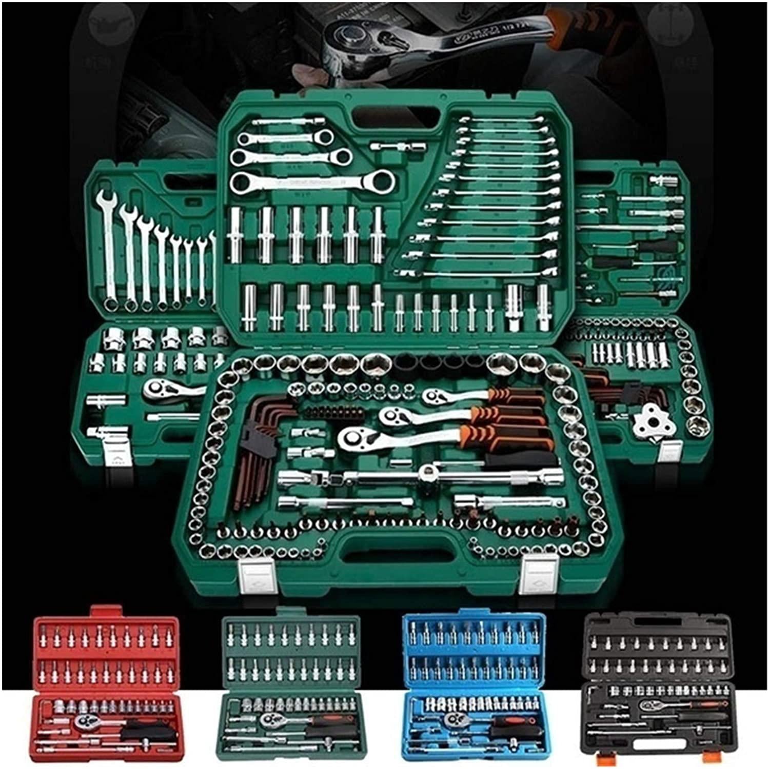 YUOP Hand Tools 46pcs Socket Ratchet Car Repair Tool Wrench Set Head Ratchet Pawl Socket Spanner Screwdriver Professional MetalworTool Kit (Color : Red)