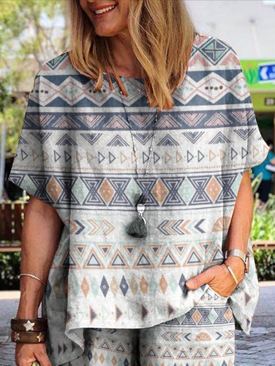 Cotton And Linen Printed Short-Sleeved Shirt