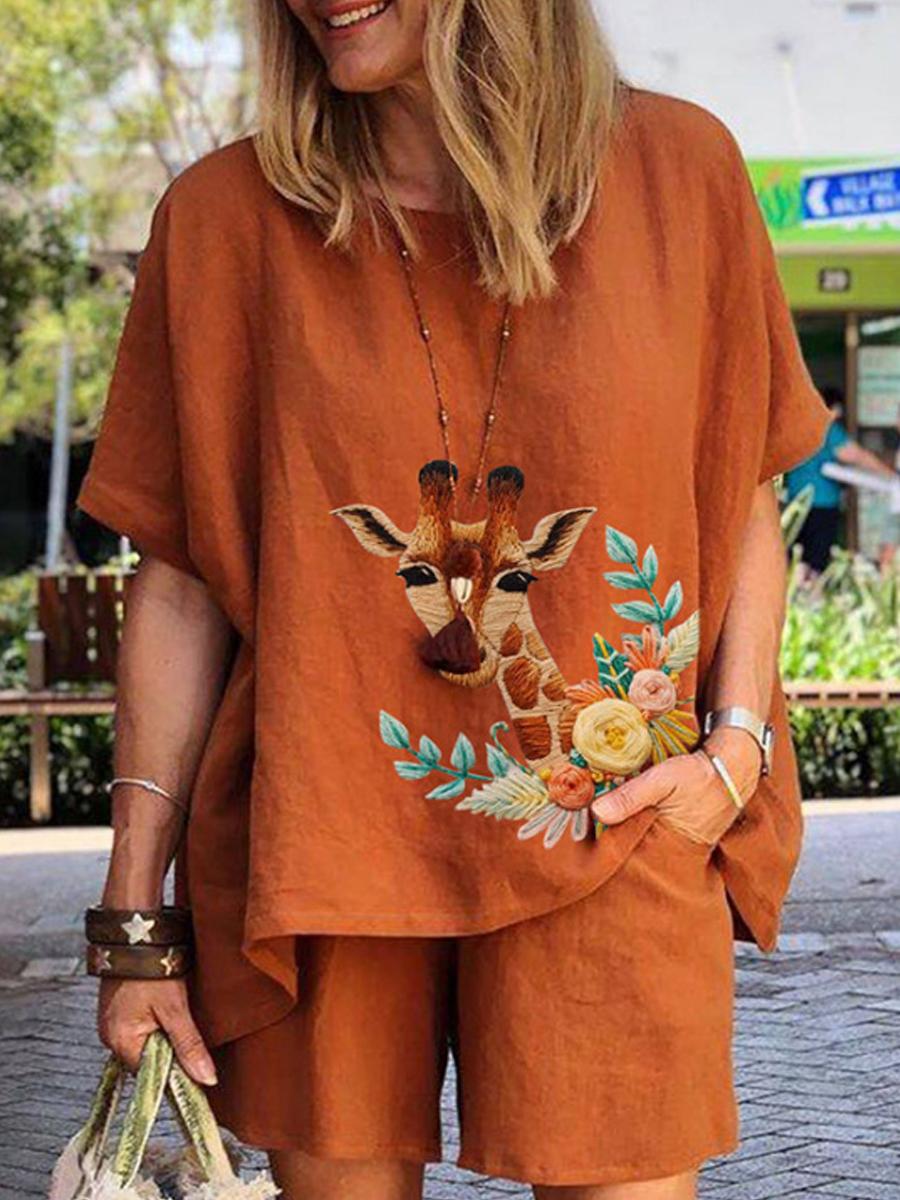Cotton And Linen Printed Short-Sleeved Shirt