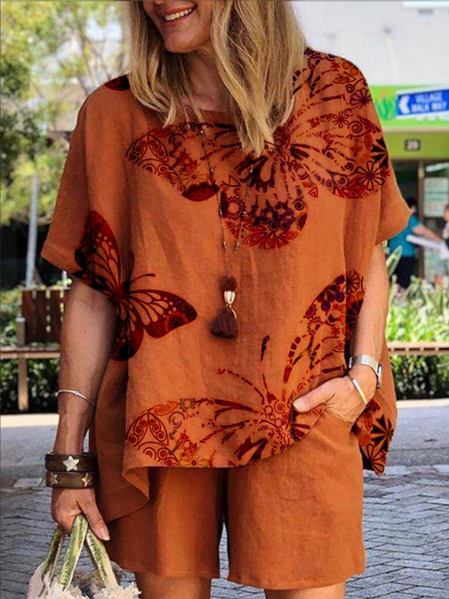 Cotton And Linen Printed Short-Sleeved Shirt