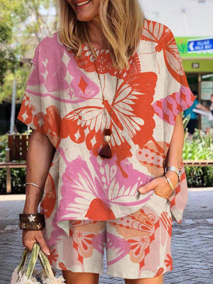Cotton And Linen Printed Short-Sleeved Shirt