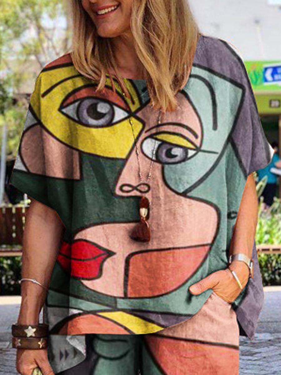 Cotton And Linen Printed Short-Sleeved Shirt