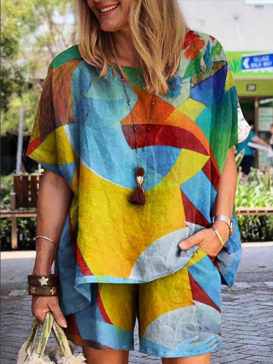 Cotton And Linen Printed Short-Sleeved Shirt