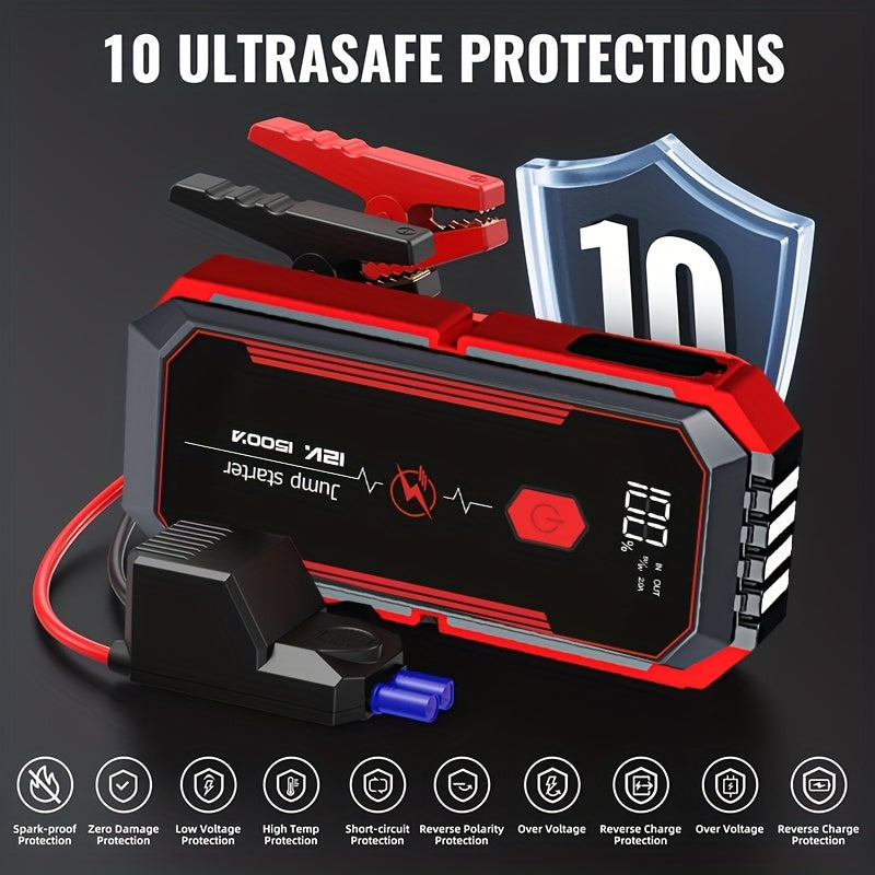 Car Jump Starter 2500A Peak Car Battery Jump Starter  Up To 2.11gal Gas And 1.85gal Diesel Engine 12V Portable Lithium Jump Starter LED Light/USB QC3.0
