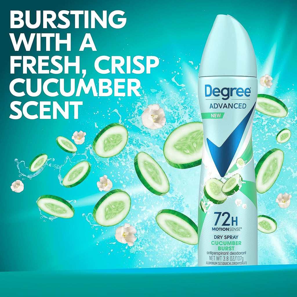 Degree Advanced Antiperspirant Deodorant Cucumber Burst 3 Count Dry Spray 72-Hour Sweat &amp; Odor Protection Deodorant Spray For Women With MotionSense Technology 3.8 oz