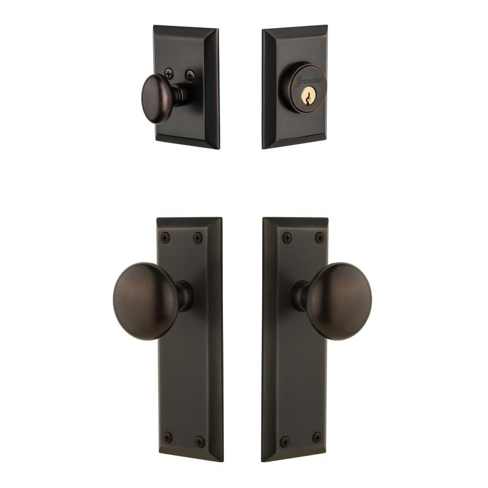 Fifth Avenue Plate 2-3/4 in. Backset Timeless Bronze Fifth Avenue Door Knob with Single Cylinder Deadbolt