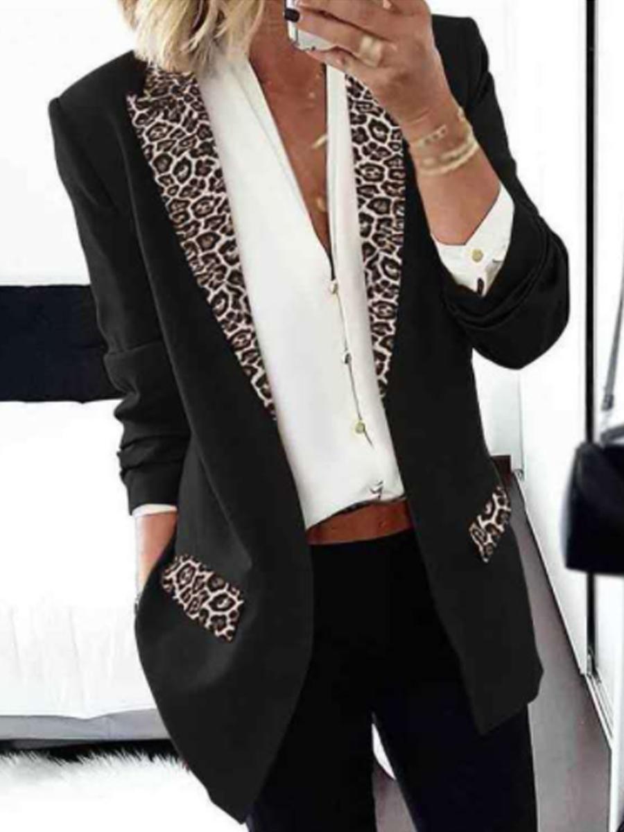 Fashion Lady Leopard Patchwork Blazer