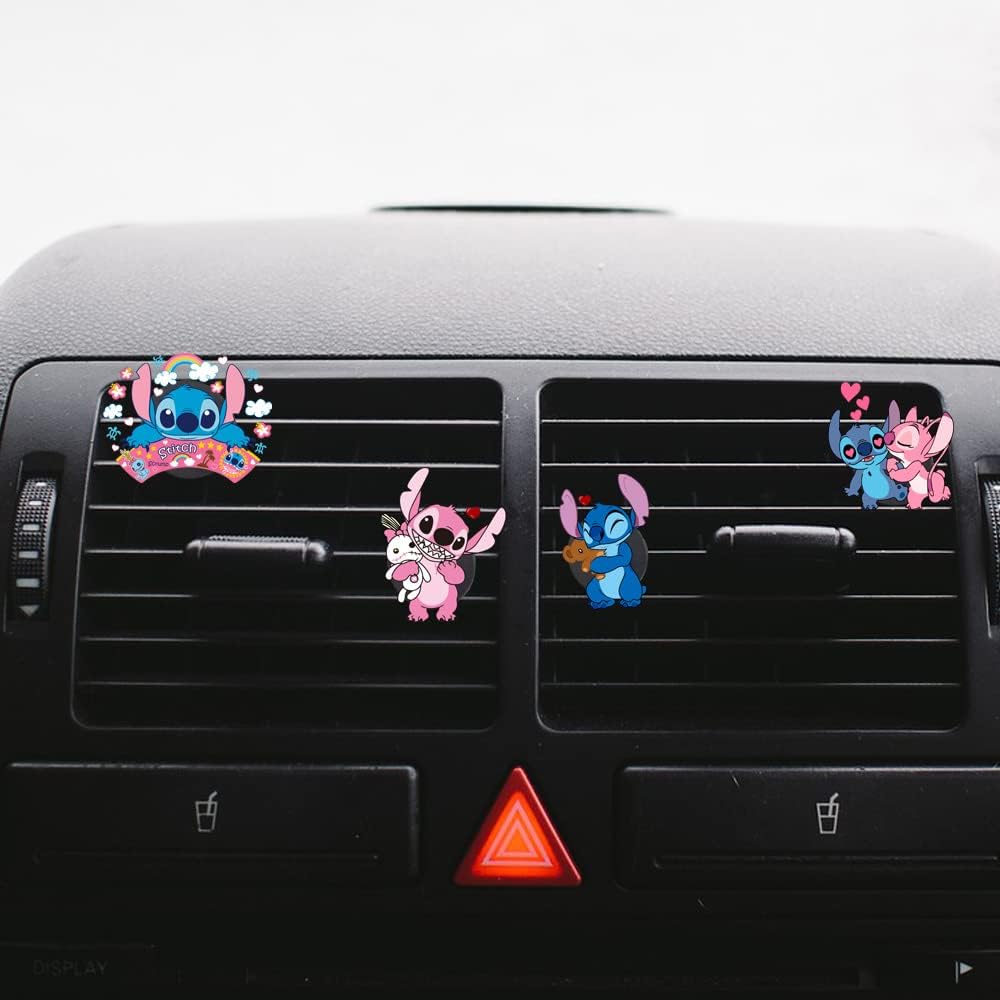 ZOSTLAND Cute Cartoon Car Air Vent Clip Decoration,Car Air Fresheners, Funny Car Vent Clip,Personalized Automotive Interior Decoration Accessories,Car Decor Gift for women,men (4pcs Stitch Love)
