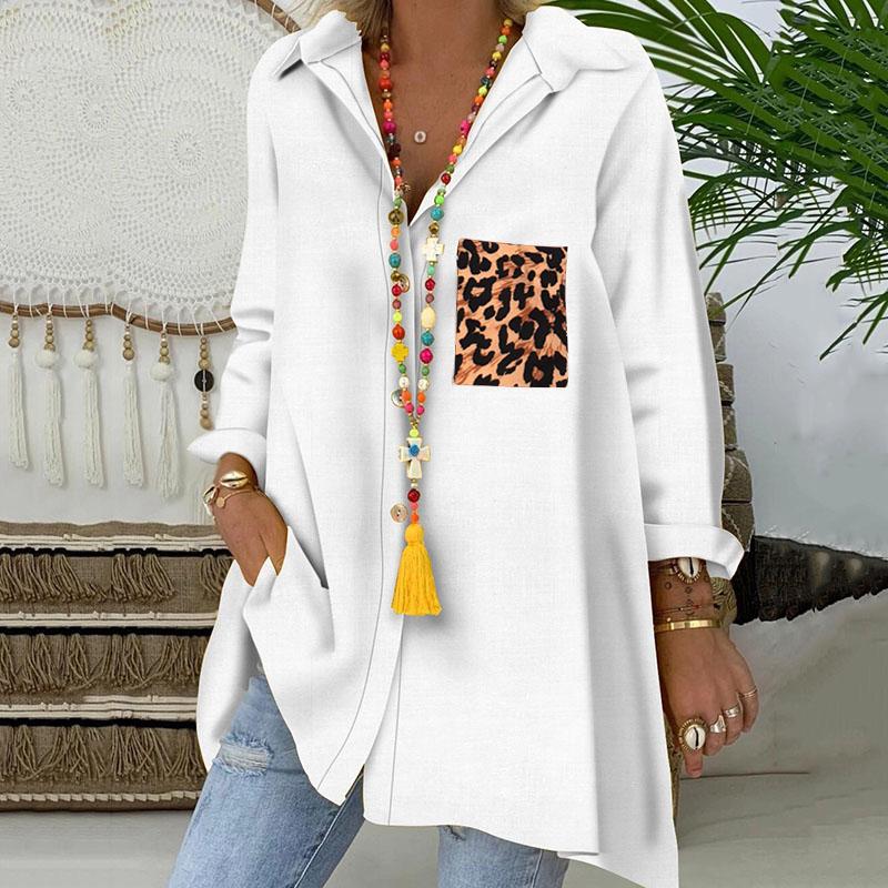 Casual Single-breasted Leopard Print Splicing Shirt