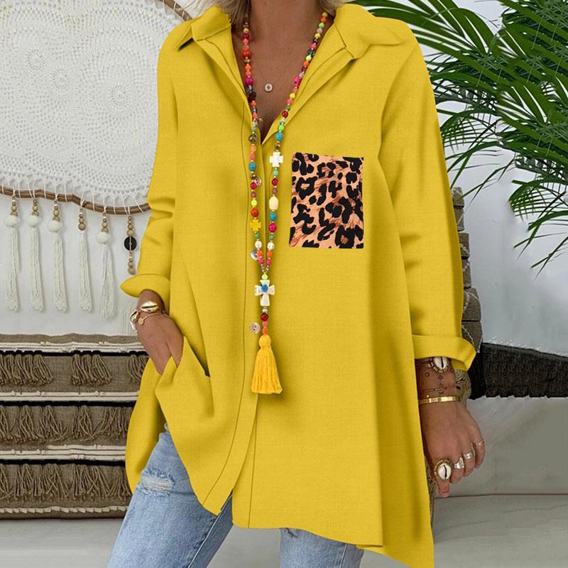 Casual Single-breasted Leopard Print Splicing Shirt