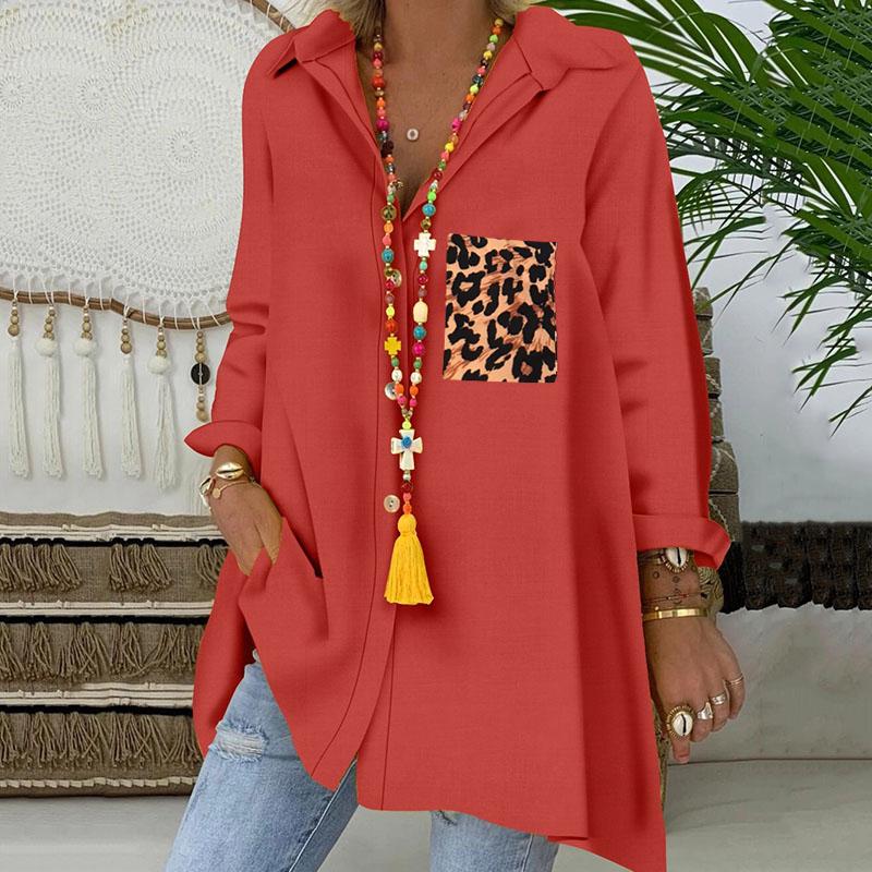 Casual Single-breasted Leopard Print Splicing Shirt