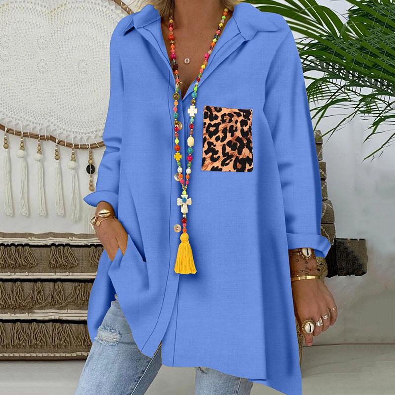 Casual Single-breasted Leopard Print Splicing Shirt