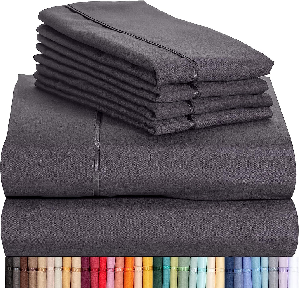 LuxClub Twin XL Sheets Set - Soft Twin Bed Sheets for Boys and Girls, 4 PC Deep Pockets 18" Eco Friendly Wrinkle Free Kids Fitted Sheets Machine Washable Hotel Bedding Silky Soft - Grey Twin XL