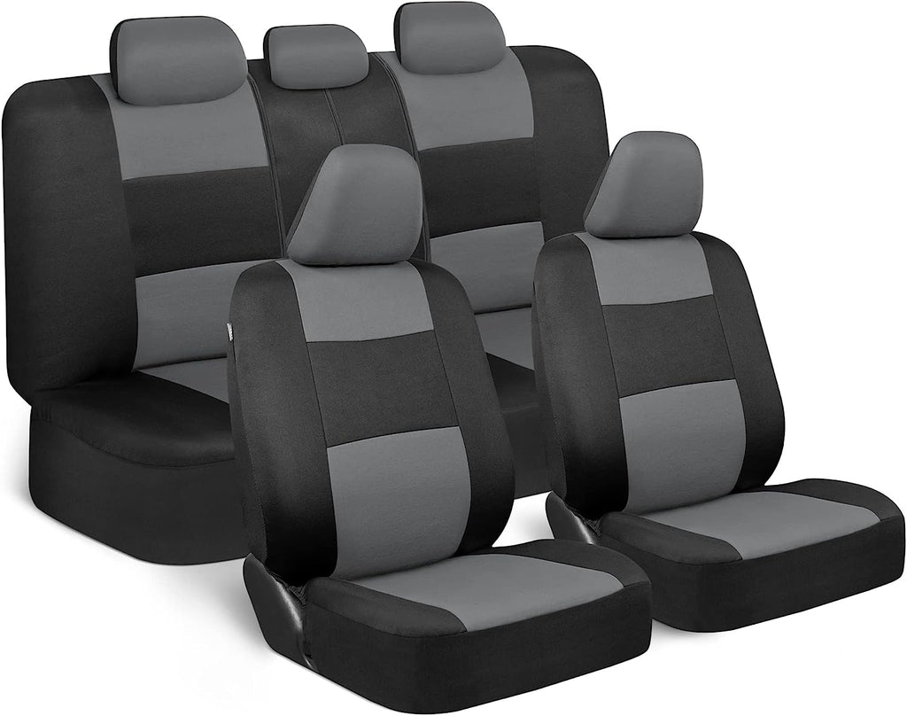 BDK PolyPro Seat Covers Full Set in Gray on Black – Front and Rear Split Bench, Easy to Install for Auto Trucks Van SUV Car