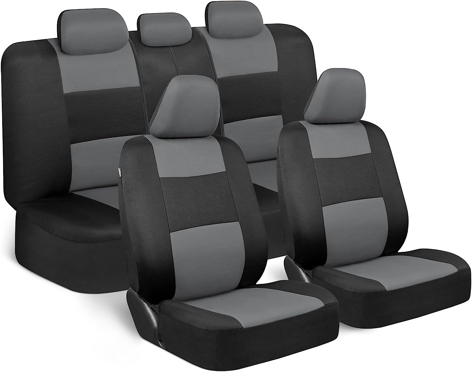BDK PolyPro Seat Covers Full Set in Gray on Black – Front and Rear Split Bench, Easy to Install for Auto Trucks Van SUV Car