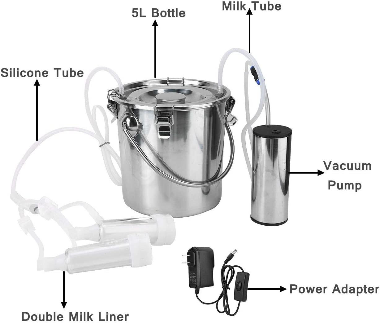 Electric MilMachine Kit,5L Portable  Steel Household High Configuration Double Head Electric MilMachine for Sheep Goat Cow(goat)