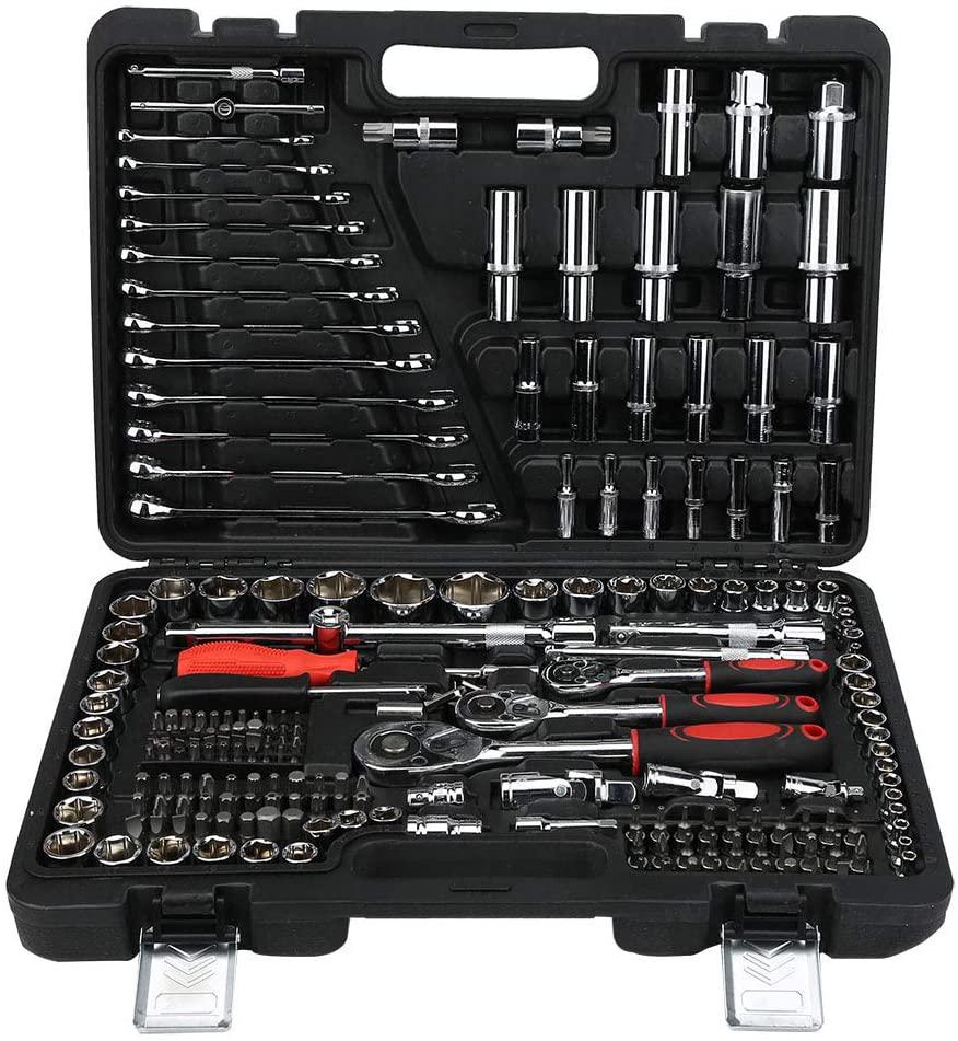 215Pcs Ratchet Wrench Set 1/4in 3/8in 1/2in Socket Set Tool Case Household Hand Repair Tool Kit LPD0005‑7