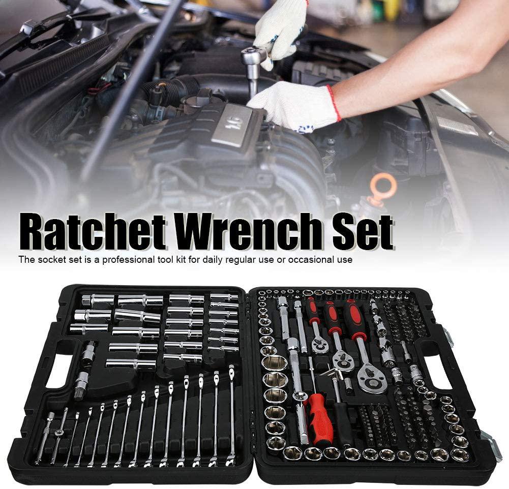 215Pcs Ratchet Wrench Set 1/4in 3/8in 1/2in Socket Set Tool Case Household Hand Repair Tool Kit LPD0005‑7