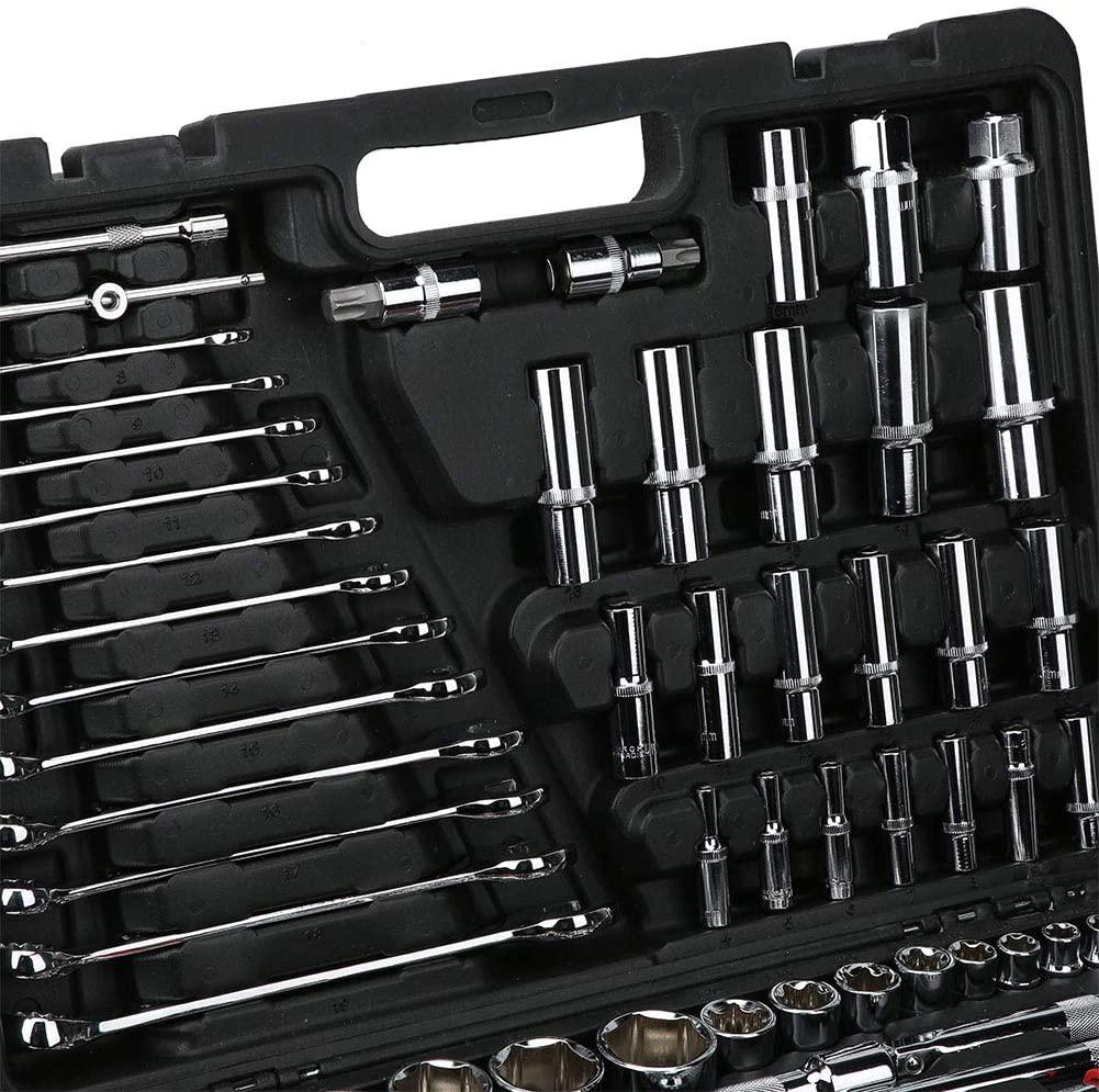 215Pcs Ratchet Wrench Set 1/4in 3/8in 1/2in Socket Set Tool Case Household Hand Repair Tool Kit LPD0005‑7