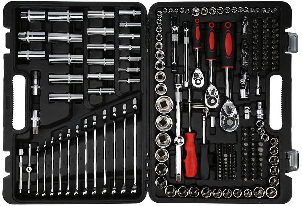 215Pcs Ratchet Wrench Set 1/4in 3/8in 1/2in Socket Set Tool Case Household Hand Repair Tool Kit LPD0005‑7