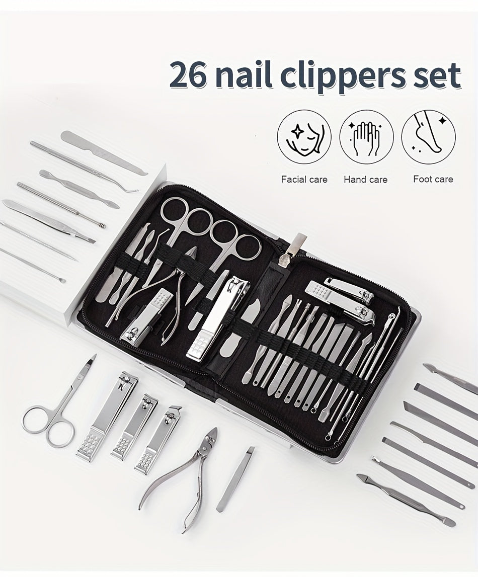Nail Clipper Set 11/26pcs Set Manicure Set  Anti Splash Fingernail Cutter  Steel Nail Scissor Cuticle Tools