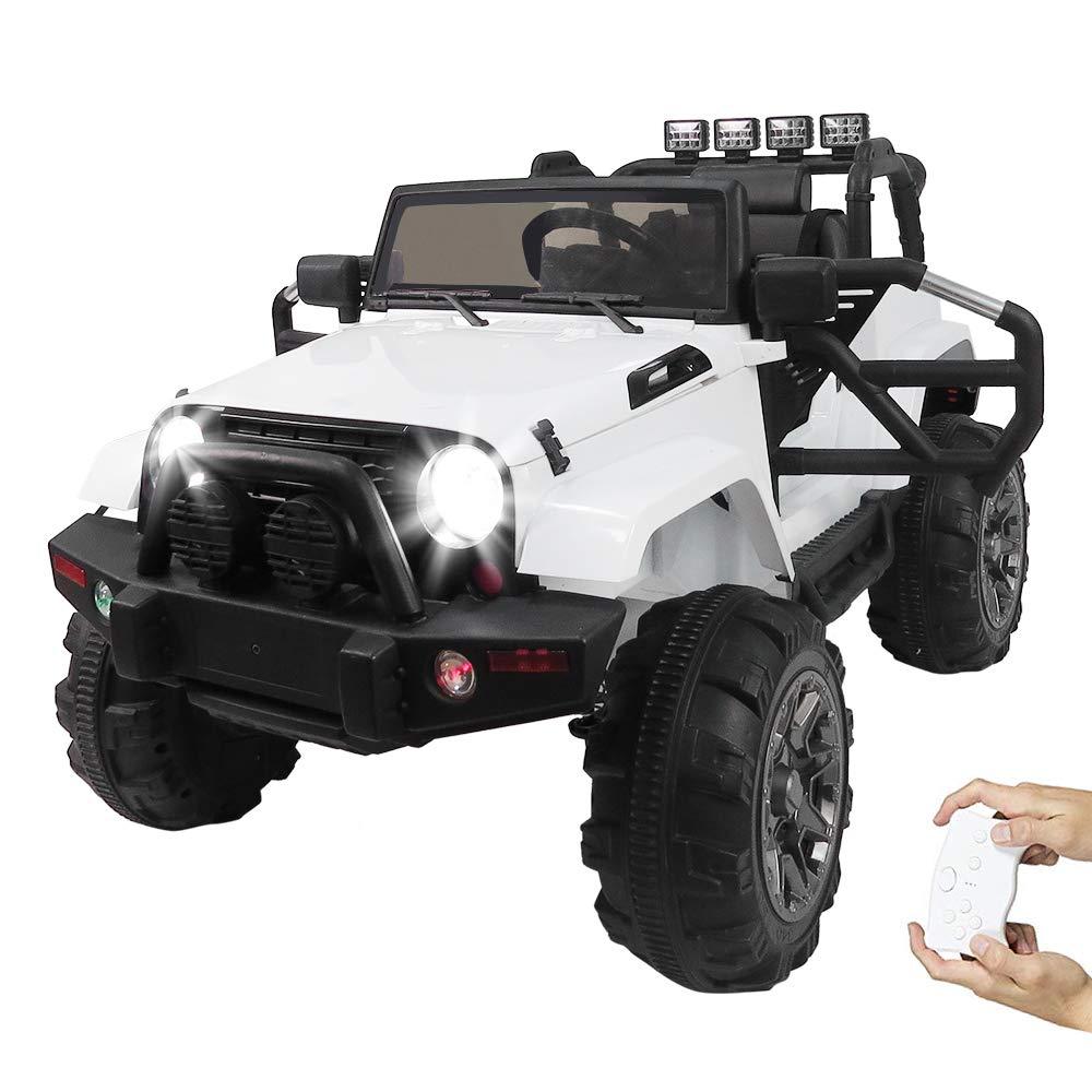 Remote Control Car Model 12V Kids Ride On Off-Road Toy Car SUV RC Remote Control LED Lights Big Wheels MP3 Music Player White