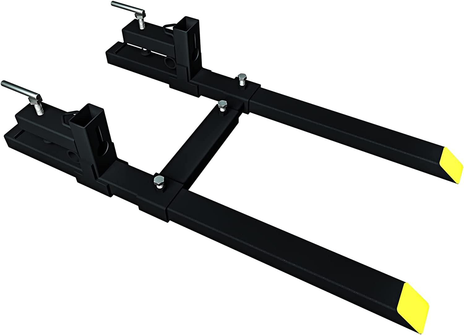 Sulythw Clamp On Pallet Forks, 58.86" Total Length 2000lbs with Adjustable Stabilizer Bar 18” to 34” W Heavy Duty Pallet Forks for Tractor Loader Bucket or Skid Steer Kubota Tractor