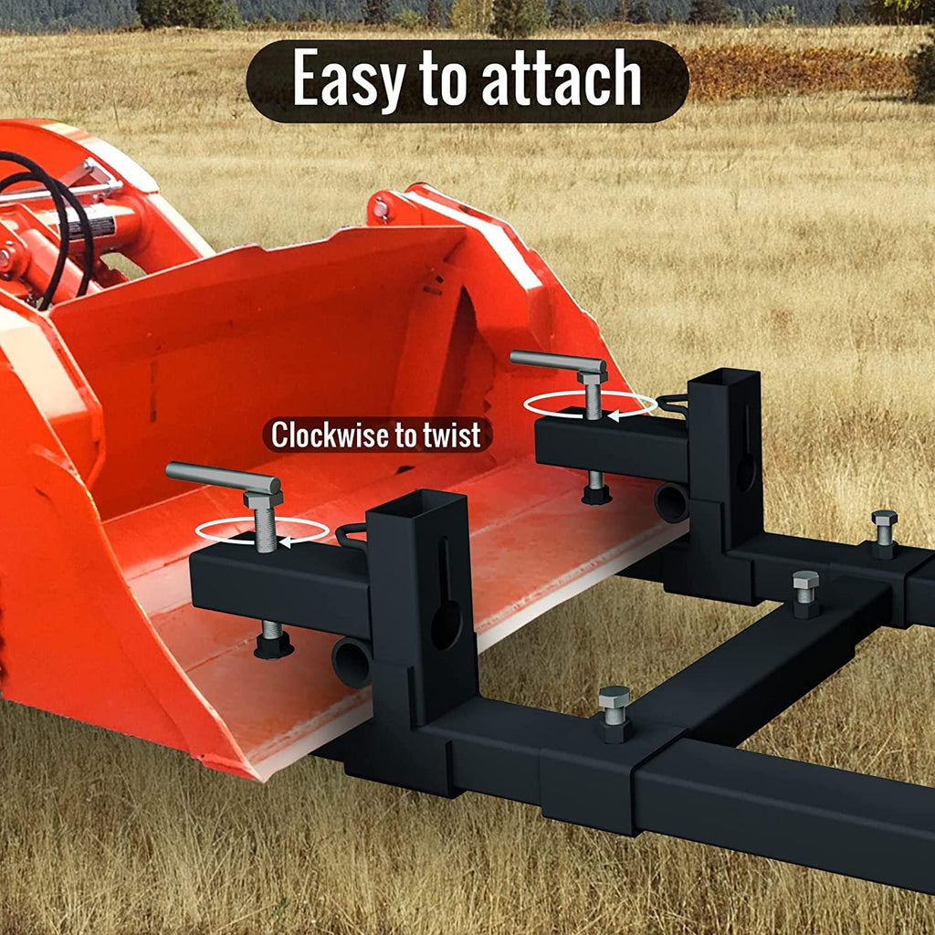 Sulythw Clamp On Pallet Forks, 58.86" Total Length 2000lbs with Adjustable Stabilizer Bar 18” to 34” W Heavy Duty Pallet Forks for Tractor Loader Bucket or Skid Steer Kubota Tractor