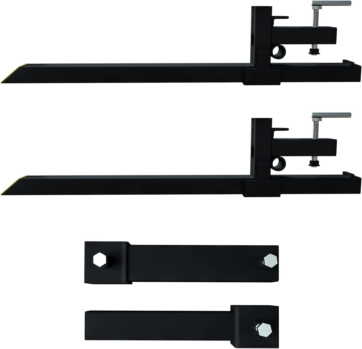 Sulythw Clamp On Pallet Forks, 58.86" Total Length 2000lbs with Adjustable Stabilizer Bar 18” to 34” W Heavy Duty Pallet Forks for Tractor Loader Bucket or Skid Steer Kubota Tractor