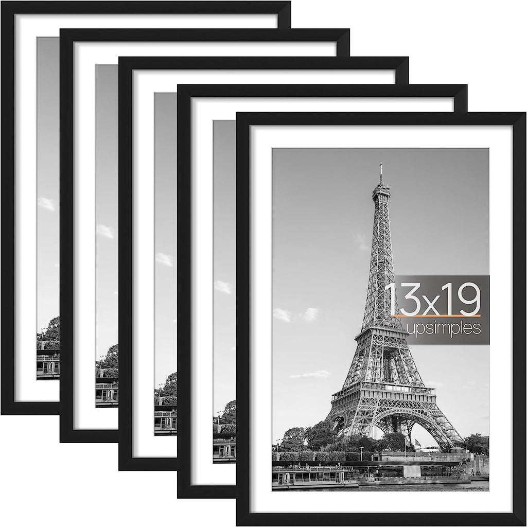 upsimples 13x19 Picture Frame Set of 5,Display Pictures 11x17 with Mat or 13x19 Without Mat,Wall Gallery Photo Frames,Black