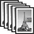 upsimples 13x19 Picture Frame Set of 5,Display Pictures 11x17 with Mat or 13x19 Without Mat,Wall Gallery Photo Frames,Black