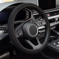 KAFEEK Elastic Stretch Steering Wheel Cover,Warm in Winter and Cool in Summer, Universal 15 inch, Microfiber Breathable Ice Silk, Anti-Slip, Odorless, Easy Carry,Black