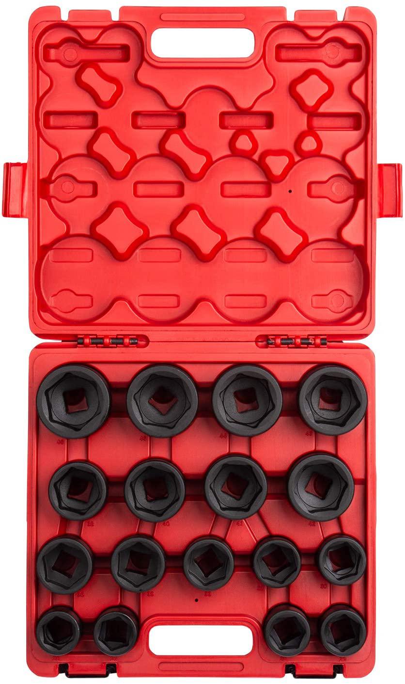 Sunex 4684, 3/4 Inch Drive Heavy Duty Impact Socket Set, 17-Piece, Metric, 26mm-46mm, Cr-Mo Alloy Steel, Radius Corner , Dual Size Markings, Heavy Duty StoraCase