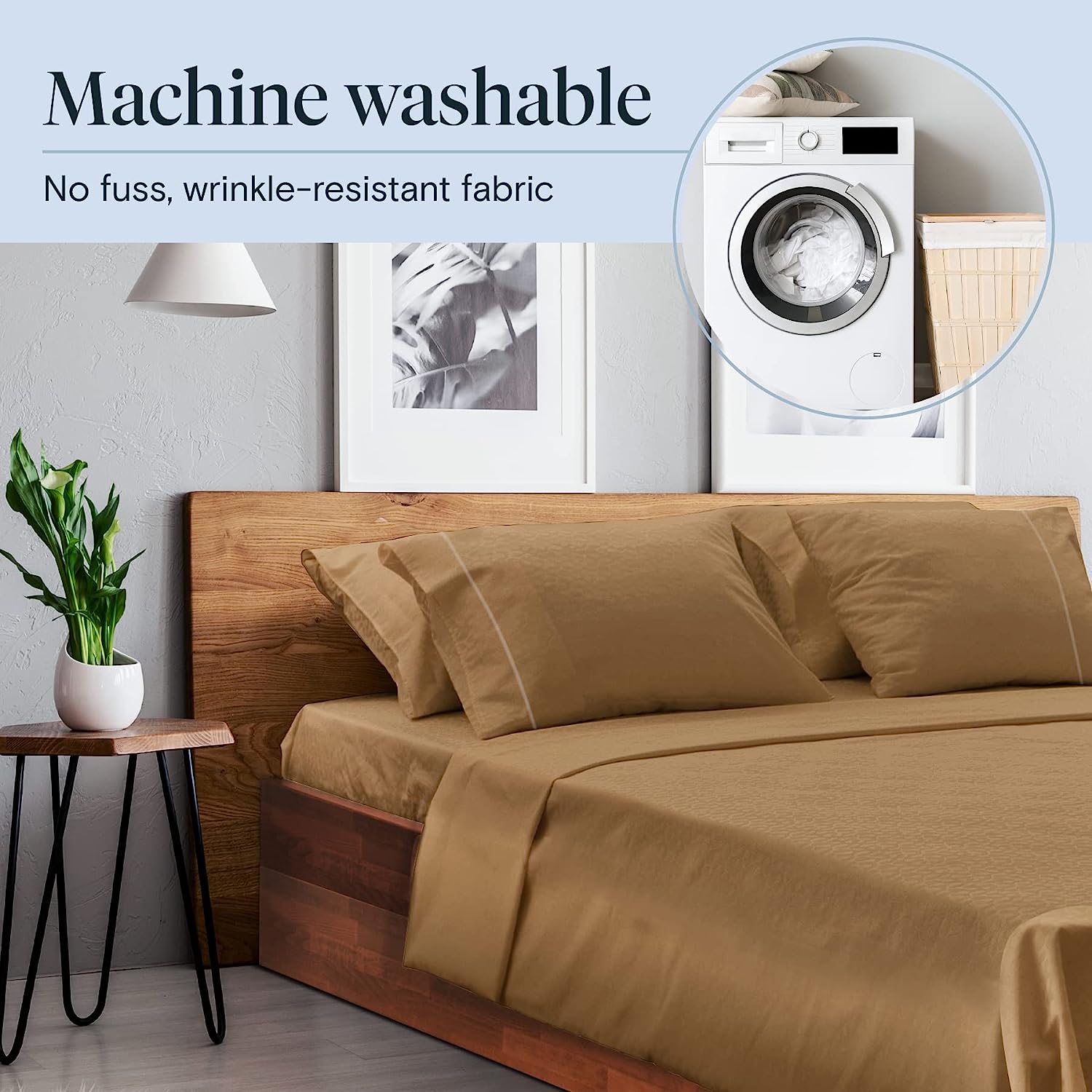 LuxClub 6 PC Queen Sheet Set Bamboo Sheets Deep Pockets 18" Eco Friendly Wrinkle Free Cooling Sheets Machine Washable Hotel Bedding Silky Soft - Dark Khaki Queen