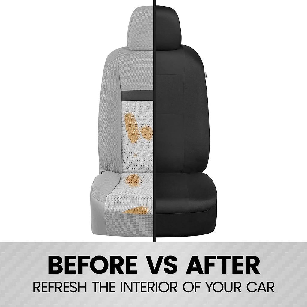 BDK PolyPro Seat Covers Full Set in Solid Black – Front and Rear Split Bench Covers, Easy to Install for Auto Trucks Van SUV Car