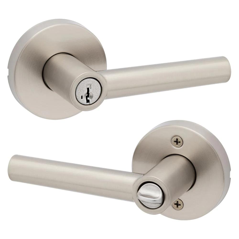 Milan Satin Nickel Keyed Entry Door Lever featuring SmartKey Security