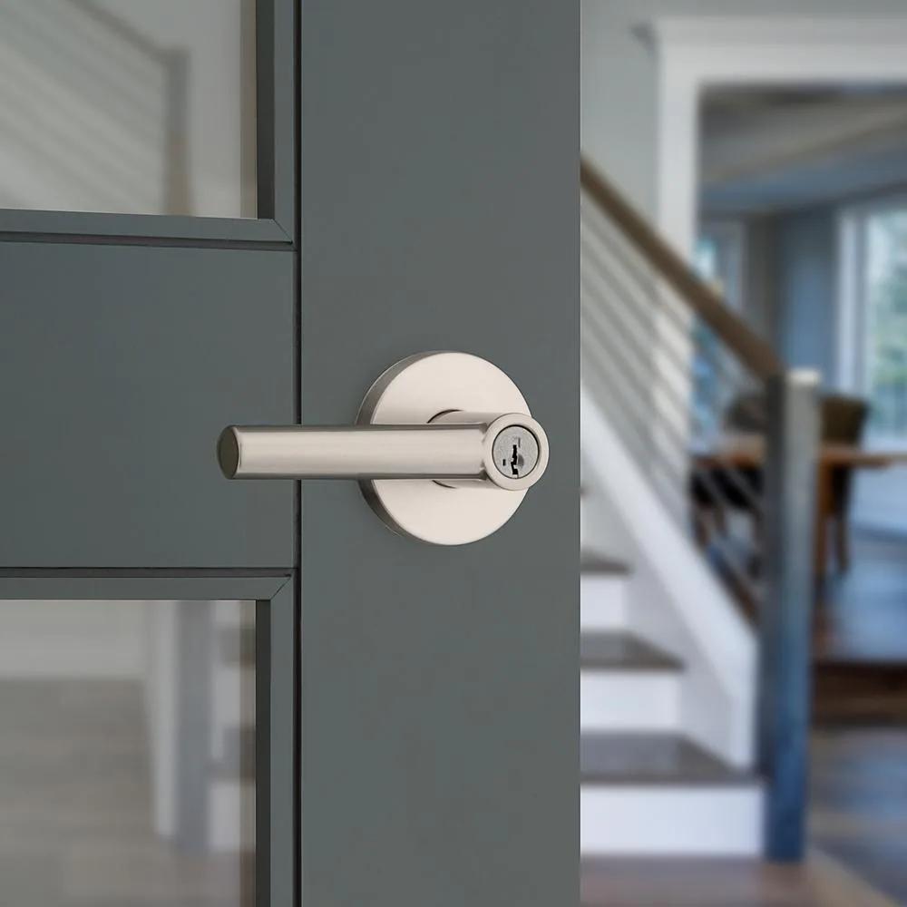 Milan Satin Nickel Keyed Entry Door Lever featuring SmartKey Security