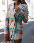 fashion lapel colorful plaid suit jacket double breasted coat