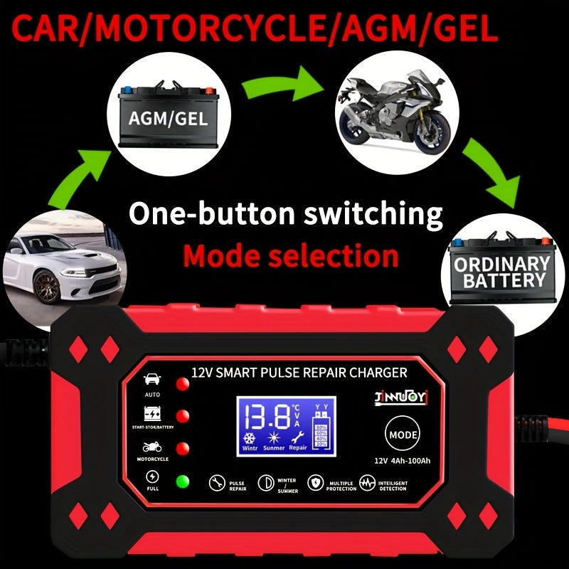12V/6A Full Automatic Car Battery Charger Pulse Repair Charger For Car Truck Motorcycle Lawn Mower AGM/Gel Lead Acid Battery