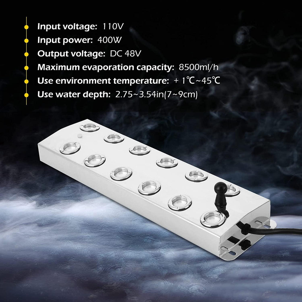 Dyna-Living Ultrasonic Mist Maker 12 Head Ultrasonic Pond Fogger 400W Humidifier Fog Machine Atomizing Plate with Buoy IP67 Waterproof Atomizer for Halloween Decoration Rockery Fishtank Landscape