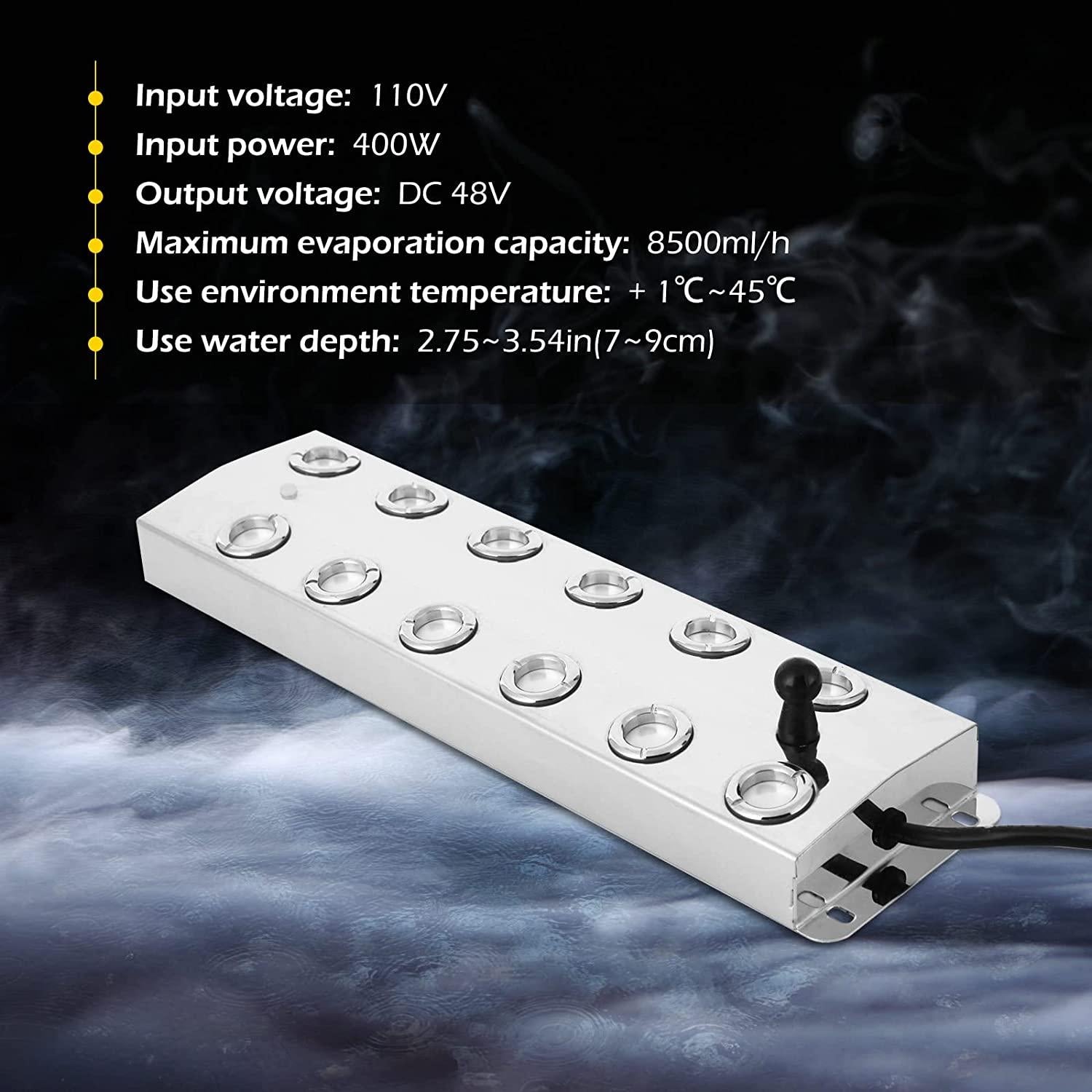 Dyna-Living Ultrasonic Mist Maker 12 Head Ultrasonic Pond Fogger 400W Humidifier Fog Machine Atomizing Plate with Buoy IP67 Waterproof Atomizer for Halloween Decoration Rockery Fishtank Landscape
