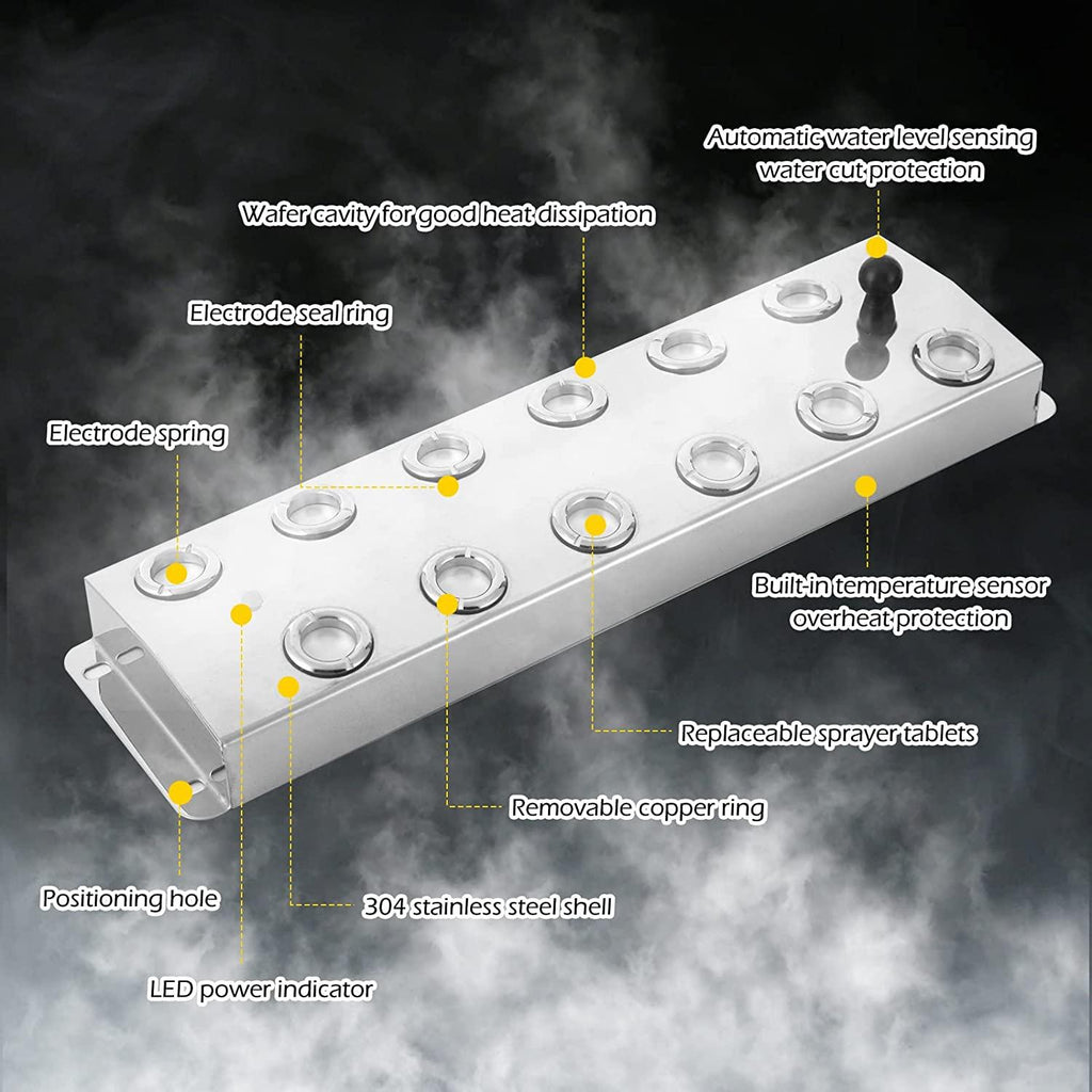 Dyna-Living Ultrasonic Mist Maker 12 Head Ultrasonic Pond Fogger 400W Humidifier Fog Machine Atomizing Plate with Buoy IP67 Waterproof Atomizer for Halloween Decoration Rockery Fishtank Landscape