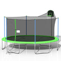 Kids 16FT Trampoline, Outdoor Trampoline with Basketball Hoop &amp; Backboard Enclosure Net Jumping Mat, Safety Spring Cover Padding, Christmas Birthday Gifts for Kids, 16' X 16' X 11', Green, S1768