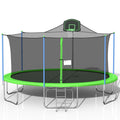 Outdoor Trampoline for Kids, 2021 Upgraded 16FT Trampoline with Backboard Enclosure Net, Safety Spring Cover Padding, Basketball Hoop &amp; Ladder, Outdoor Activity for Kids and Parents, Green, S1770