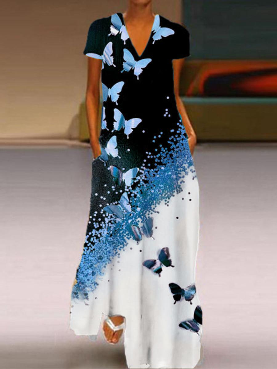 Gold print butterfly dress for women's wear