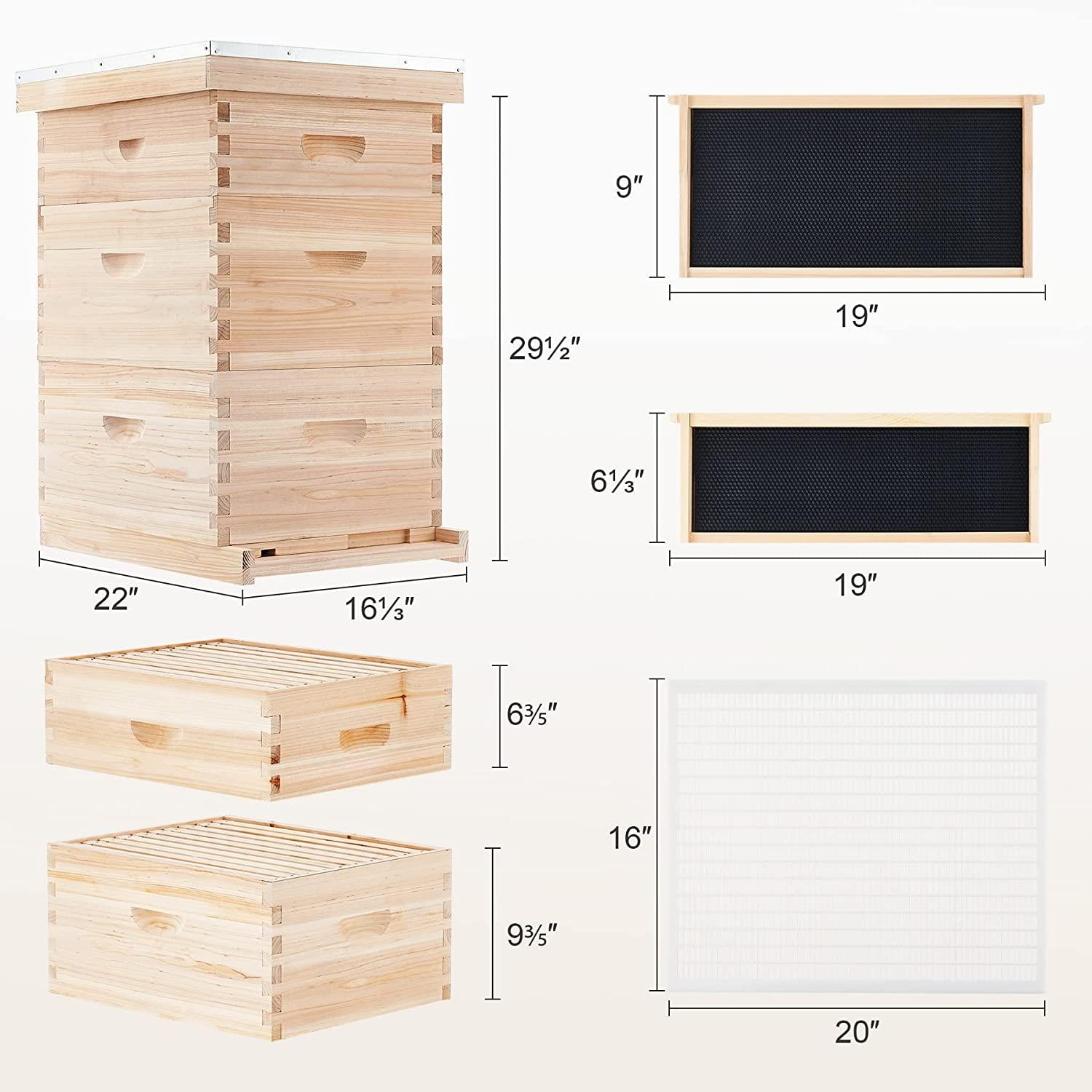 CREWORKS Bee Hive with 10 Medium &20 Deep Honeycomb Foundation Frames, Bee Box for Beekeeper Starter, Beekeeping Supplies Equipment Tool, Wood Complete Honey Bee Hives Kit, 3 Layer Bees House Box