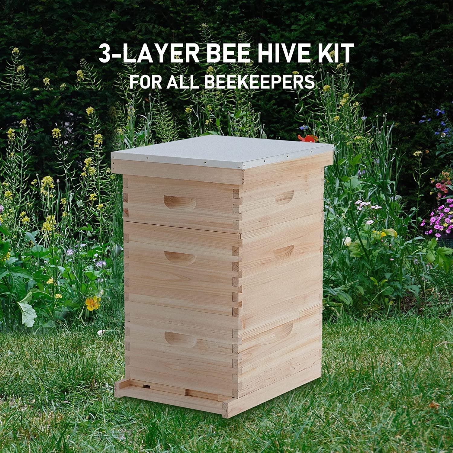 CREWORKS Bee Hive with 10 Medium &20 Deep Honeycomb Foundation Frames, Bee Box for Beekeeper Starter, Beekeeping Supplies Equipment Tool, Wood Complete Honey Bee Hives Kit, 3 Layer Bees House Box