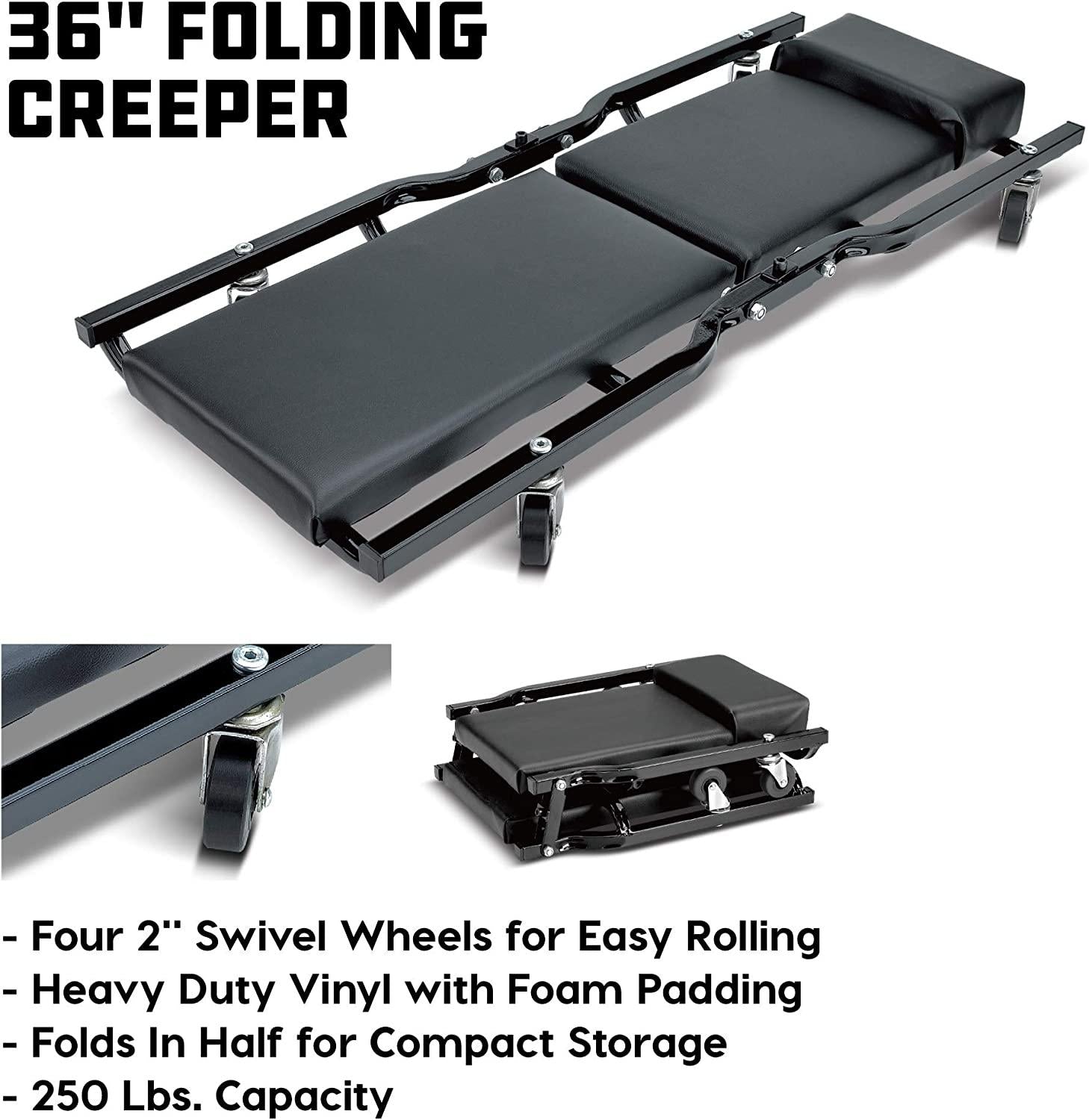 Power 6 Piece Car Jack and GaraCreeper Service Set, 2 Ton Vehicle Lift, Jackstands, Folding Creeper, Wheel Chocks, Car Repair GaraEquipment - 640816